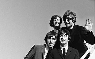 grayscale photo of The Beatles band