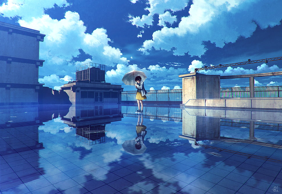 female anime character illustration, digital art, artwork, landscape, cityscape HD wallpaper