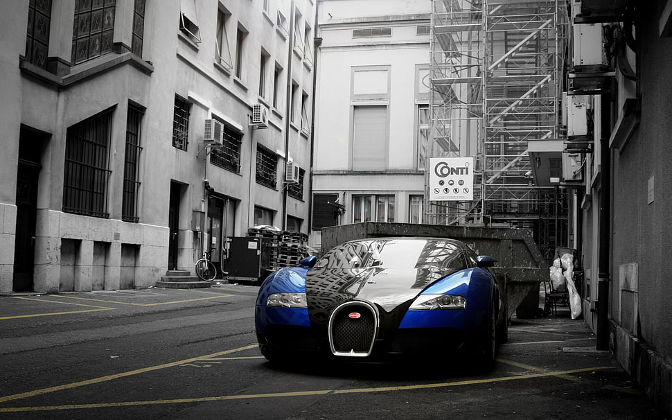 blue and black motor scooter, car, Bugatti HD wallpaper