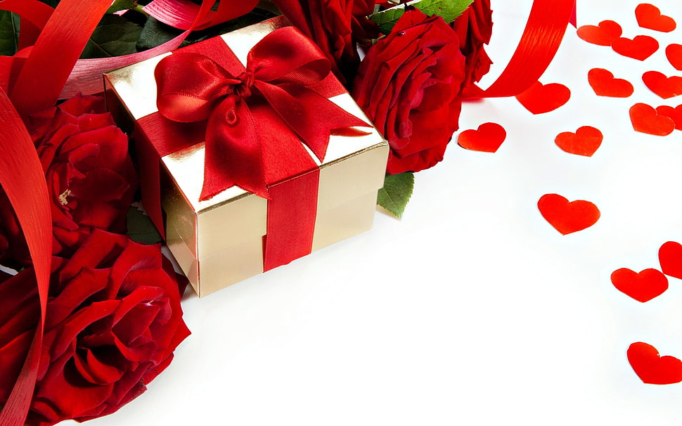 red and white gift box HD wallpaper