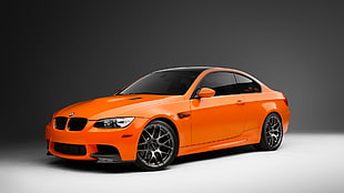 orange BMW coupe, orange cars, car, BMW