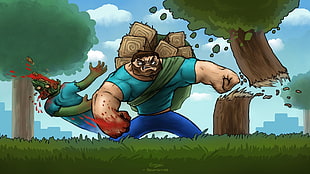 cartoon character punching trees