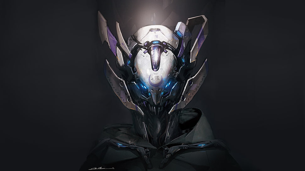 gray and white robot illustration, digital art, artwork, android robot, robot HD wallpaper