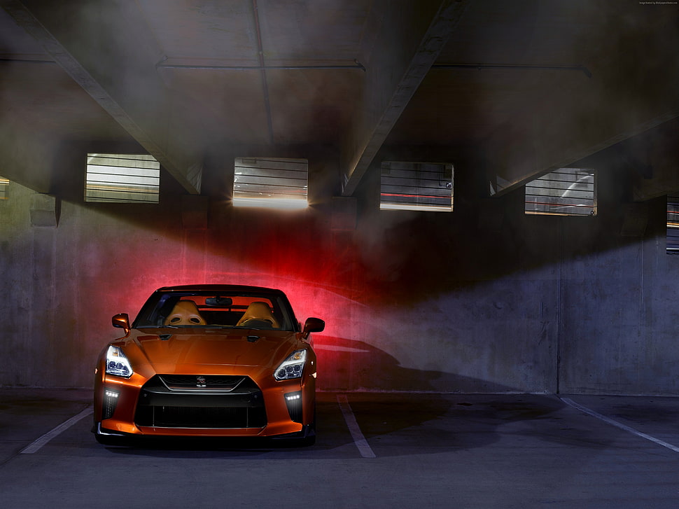 photo of orange car on road HD wallpaper