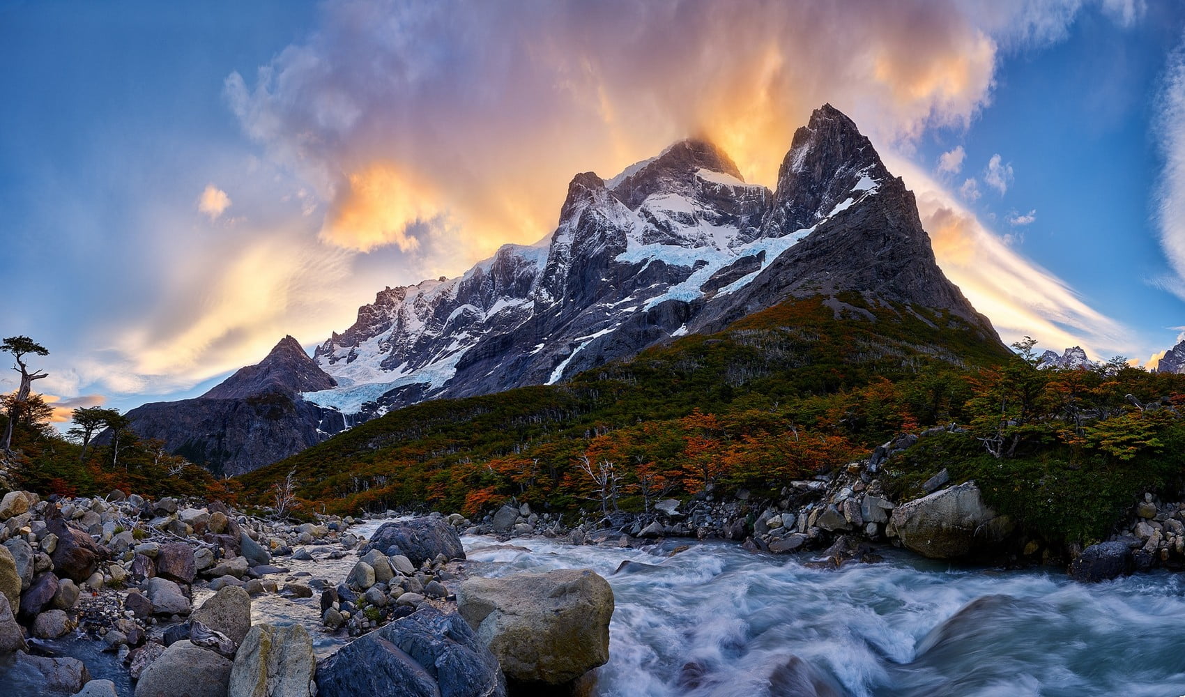 snow covered mountain, nature, landscape, mountains, river