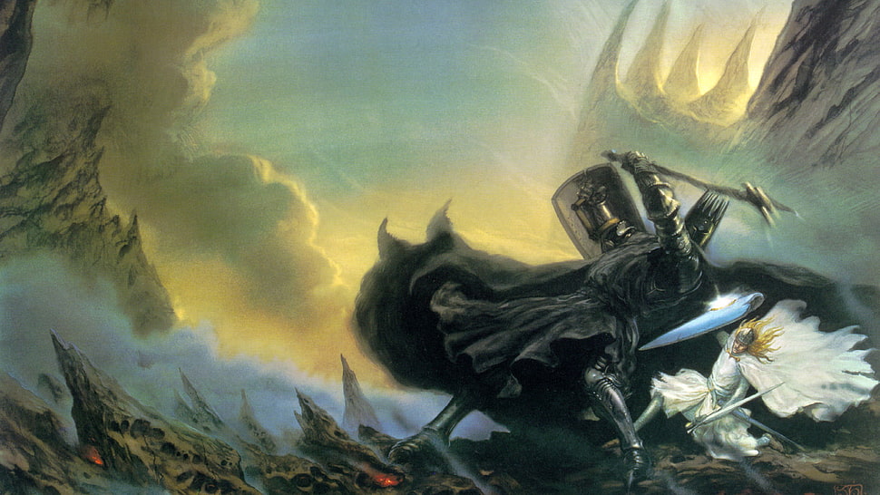 gladiator holding sword illustration, J. R. R. Tolkien, The Silmarillion, Morgoth, fantasy art HD wallpaper