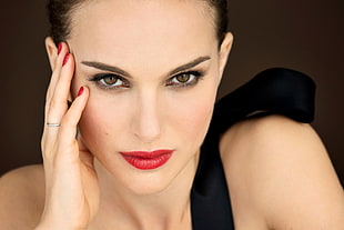 portrait photo of woman with red lips