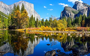 El Capitan National Park, Yoshimite, Yosemite National Park, mountains, water, trees