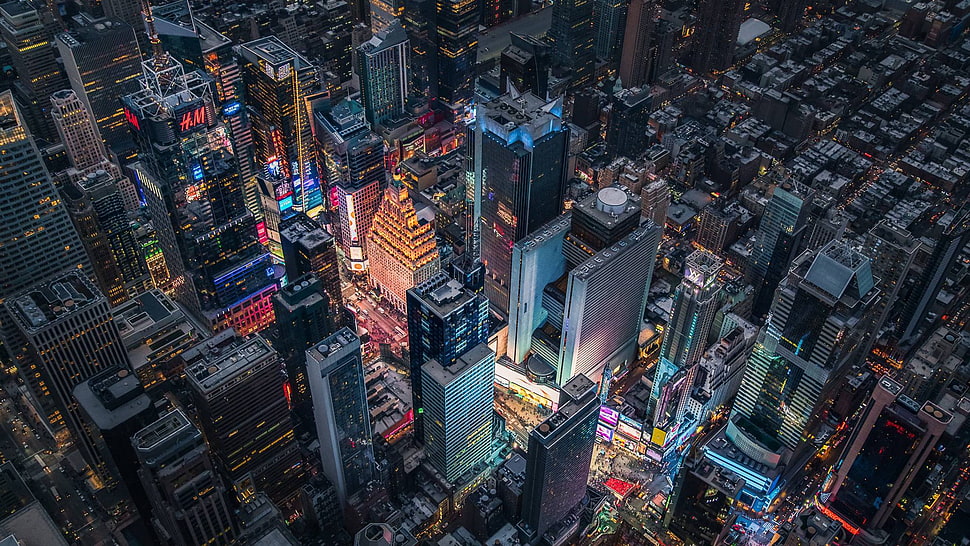 aerial view of buildings, city, skyline, New York City, Times Square HD wallpaper
