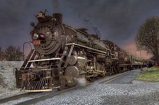 black train, vehicle, steam locomotive, nature, railway HD wallpaper