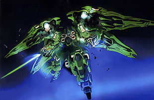 green gundam illustration, Gundam, Mobile Suit Gundam Unicorn, Kshatriya, anime HD wallpaper