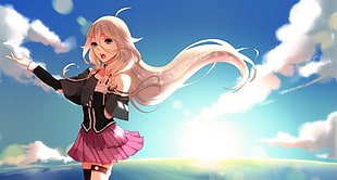 girl with black and pink dress with blonde hair raising her hand anime character wallpaper