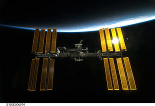 black and brown compound bow, space, space station, ISS