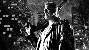 man's leather jacket grayscale photo, Mickey Rourke, Sin City 2: A Dame to Kill For, movies, Sin City