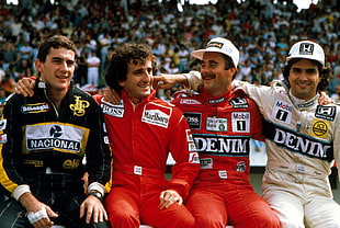 men's white fitted caps, Ayrton Senna, Formula 1, Alain Prost, Nigel Mansell HD wallpaper