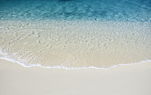 teal sea, beach, sea, sand, water HD wallpaper