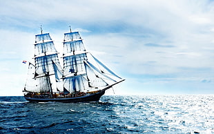 painting of sailing ship, nature, landscape, sea, sailing ship