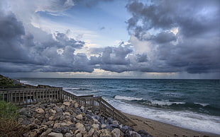 photography of sea under cumulus clouds