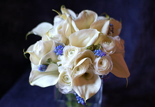 white and blue flower vouquet