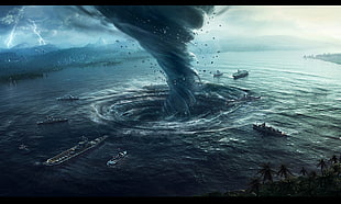 tornado wallpaper, Desktopography, Natural Disaster, hurricane, water HD wallpaper