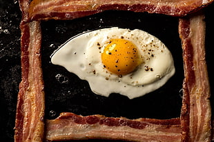 bacon and fried egg, food, eggs, bacon
