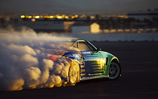 green and blue sports car, car, Falken, Nissan