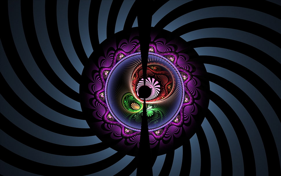 spiral pink, green, and red digital wallpaper HD wallpaper