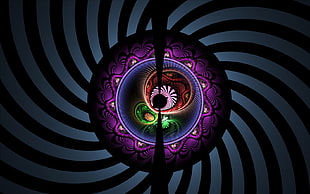 spiral pink, green, and red digital wallpaper