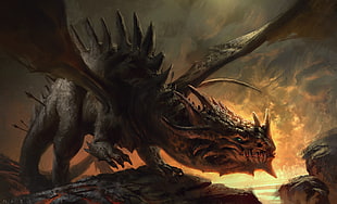 dragon illustration, dragon, fire, fantasy art, DeviantArt HD wallpaper