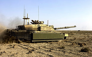 green artillery tank, tank, military, vehicle, desert HD wallpaper