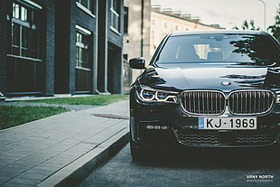 black BMW vehicle, BMW, BMW 7 Series, black, Riga