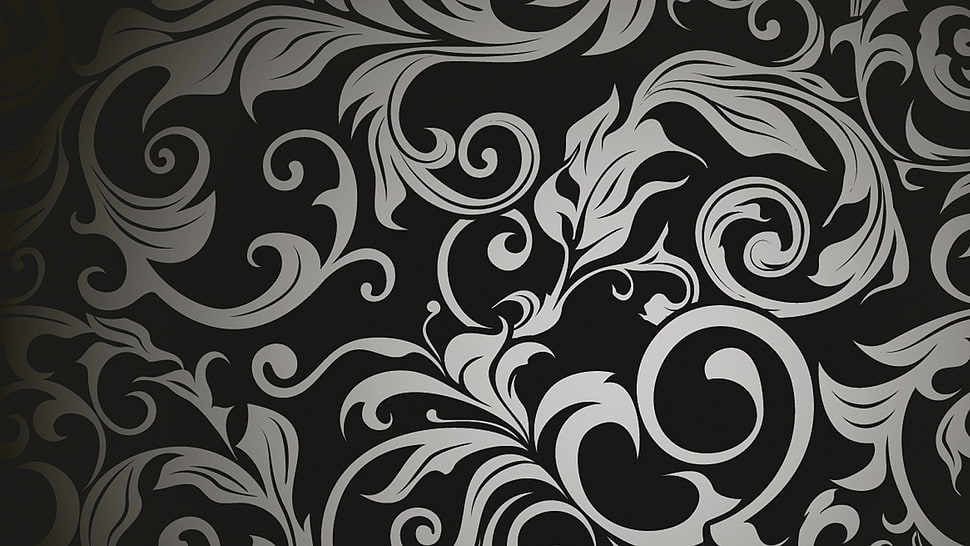 black and white floral wallpaper, pattern HD wallpaper