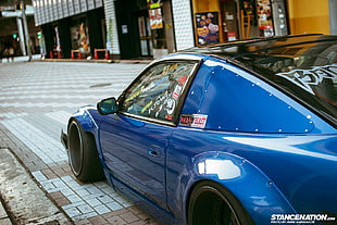 blue vehicle, Nissan, Nissan S13, StanceNation, Rocket Bunny