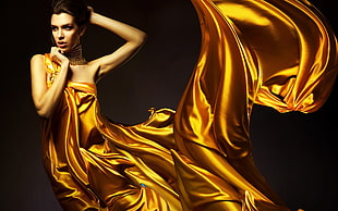 woman in yellow sleeveless dress HD wallpaper