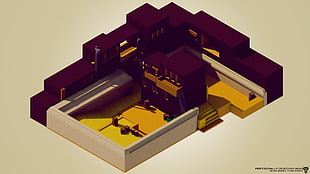 maroon and yellow house 3D plan illustration