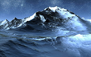 worm's eye view of snow mountain during nighttime