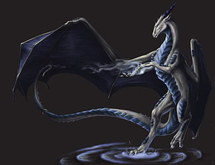 grey and blue dragon figurine, dragon HD wallpaper