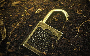 black and gold padlock, photography, padlock, lock