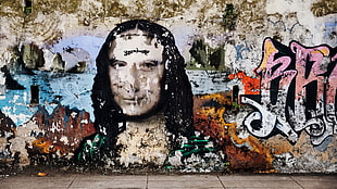 Mona Lisa graffiti, calligraphy, Mona Lisa, graffiti, wall