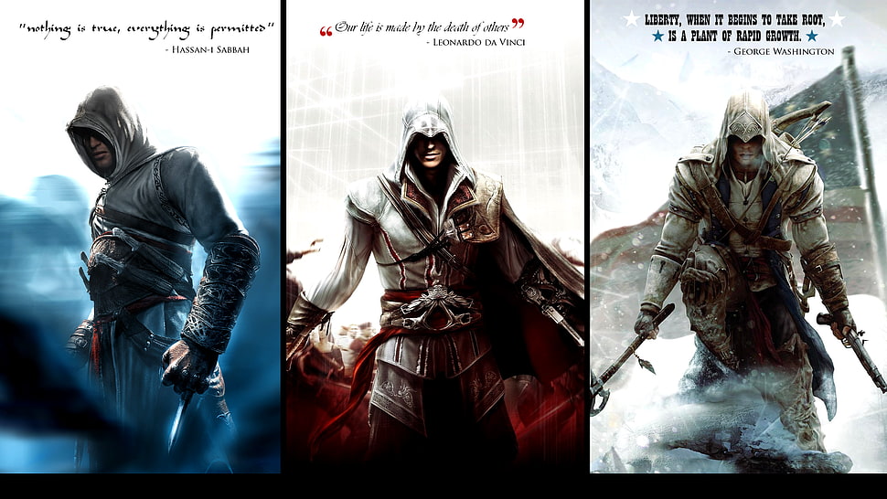 three Assassin's Creed characters, Assassin's Creed, Ezio Auditore da Firenze, video games, Assassin's Creed 2 HD wallpaper