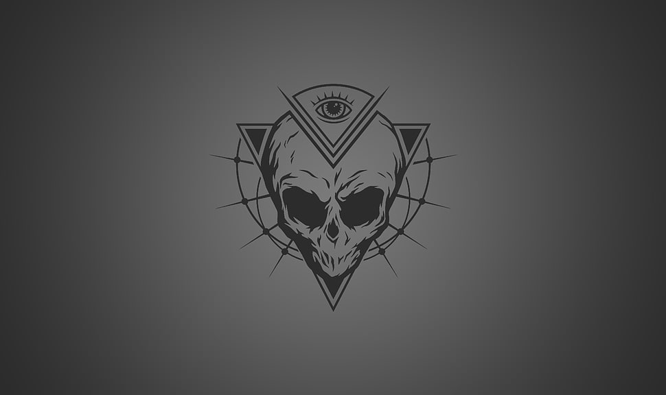 triangular black skull with eye logo, skull, eyes, triangle, simple background HD wallpaper