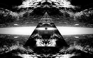 sea waves illustration, eyes, pyramid, abstract
