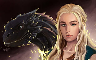 DaenarysTargaryen and Drogo Dragon illustration HD wallpaper