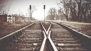 brown train railings, railway HD wallpaper
