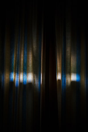 blue and brown striped curtain