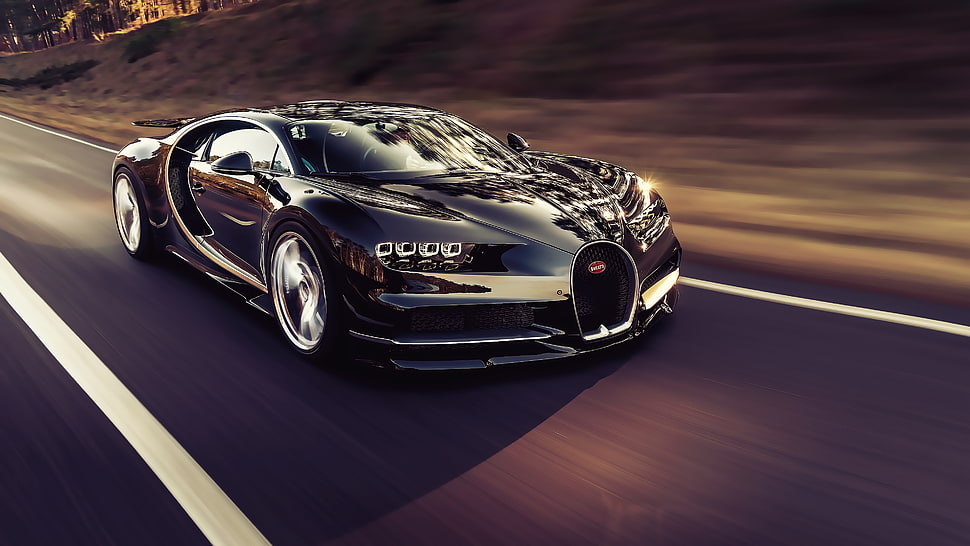 black Bugatti Chiron, vehicle, car, sports car, Bugatti Chiron HD wallpaper
