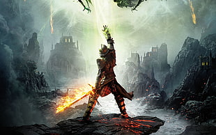 ranger holding sword illustration, Dragon Age Inquisition, Dragon Age: Inquisition, Dragon Age, video games
