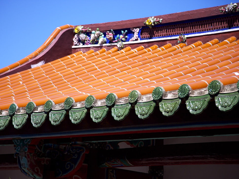 orange and green temple roof HD wallpaper