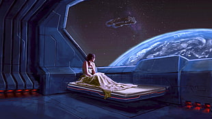 illustration of woman in a space ship
