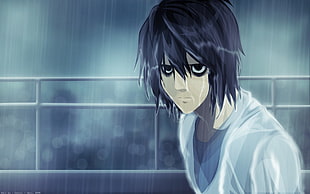 L Lawliet of Death Note, Death Note, Lawliet L, anime boys, rain HD wallpaper